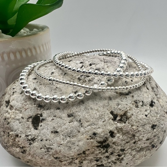 2mm 3mm 4mm Set of 3 Sterling Silver Stretch Bracelets - Picture 5 of 6